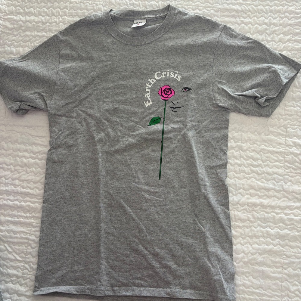 Noah NYC Earth Crisis Rose Graphic Tee Heather Grey Small Streetwear T-Shirt